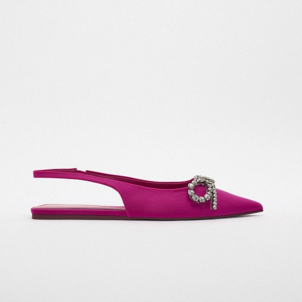 ZARA * Rhinestone EMBELLISHED BOW FLAT MULES Sandals - Picture 2 of 6
